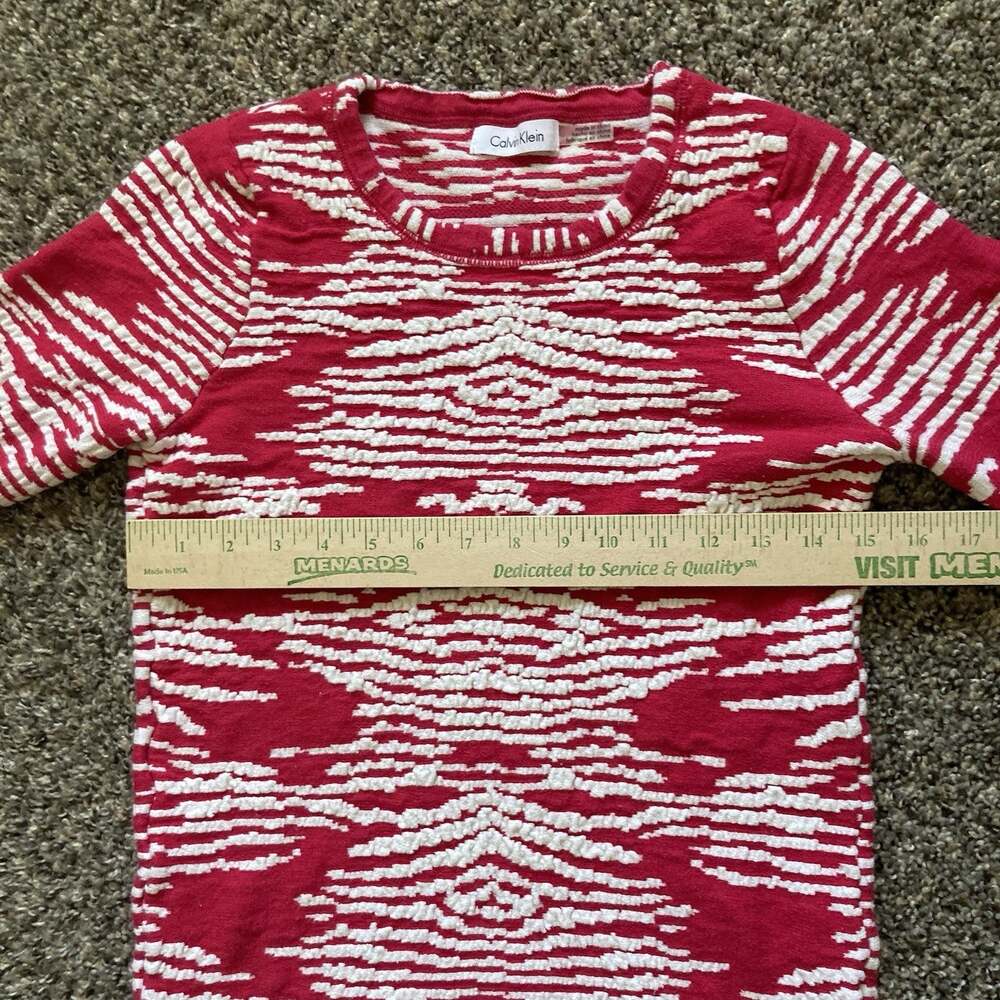 Calvin Klein Terry Pullover Sweatshirt Women Medium Fuchsia White Stripe Lng Slv - Picture 5 of 8